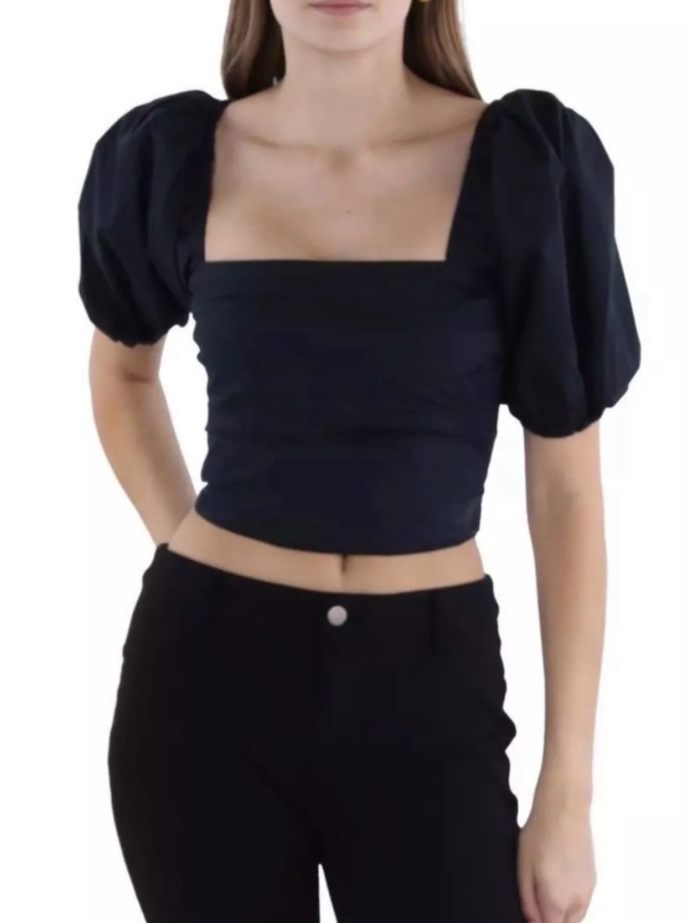 Abercrombie Puff Sleeve Square Neck Black Crop Top